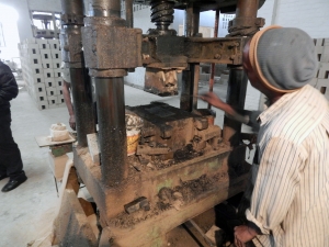 Image of Eco-blac bricks being made. Image: Tata Center