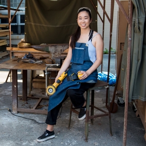 Effie Jia '20 in the Architecture Woodshop. Image: Bearwalk