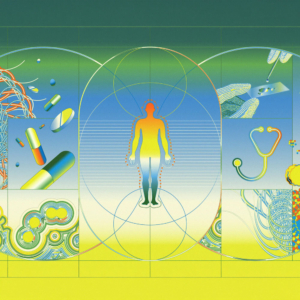 Cover art of the spring 2026 issue of Spectrum depicting health and life sciences