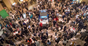 Aerial photo of people at a Better World campaign event.