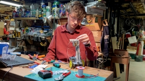 Mechanical engineering student Satchel Sieniewicz completed class 2.007 (Design and Manufacturing I) from a basement workshop at his home in Cambridge, Massachusetts.