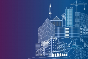 Illustration of buildings on MIT campus.