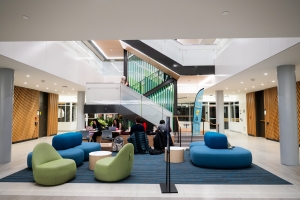 Lobby area with lounges in MIT Student Center.