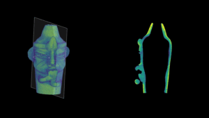 Animated gif of an ancient whistle rotating while being scanned.