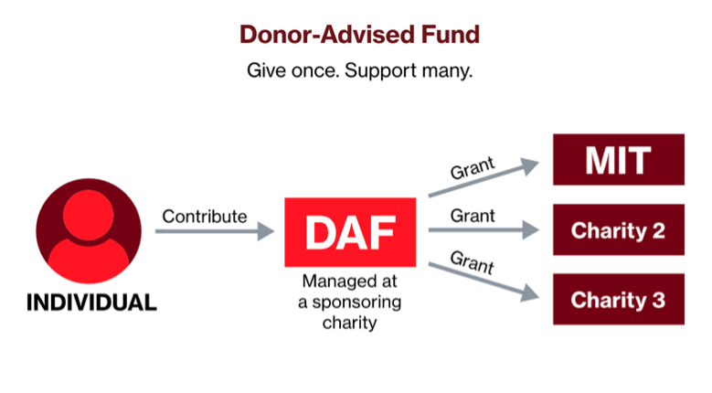 Graphic displaying how donor-advised funds many grants